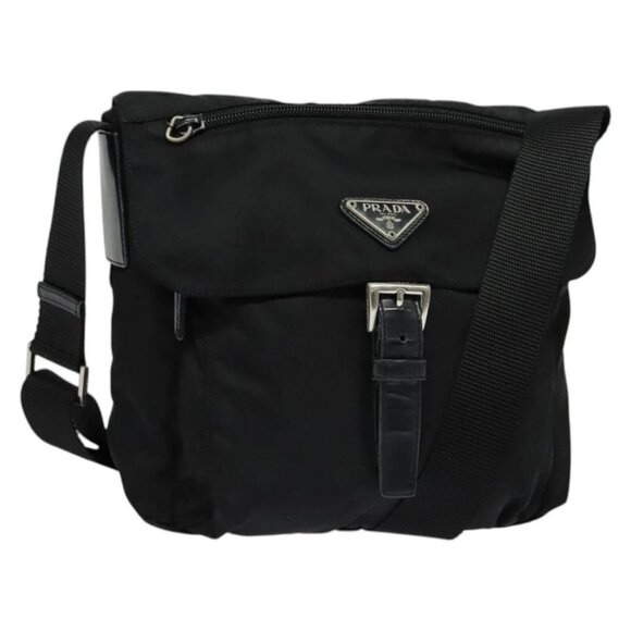 PRADA Shoulder Bag Nylon Black Silver Auth 139527 - Picture 1 of 16